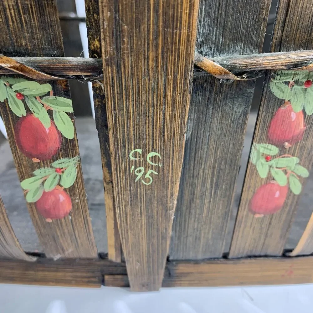 Vtg Hand Painted Basket Apples Reed  Artist Signed 90s Vintage Country Farmhouse
